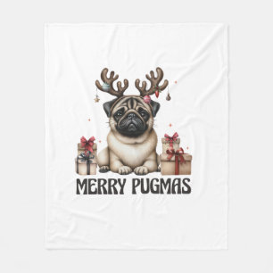 Merry Pugmas Merry Christmas Funny Pug Dog  Fleece Blanket