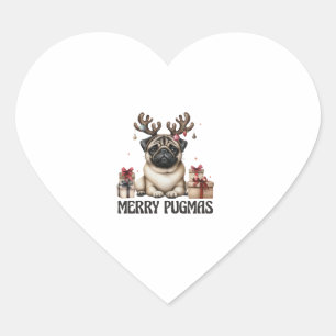 Merry Pugmas Merry Christmas Funny Pug Dog Heart Sticker