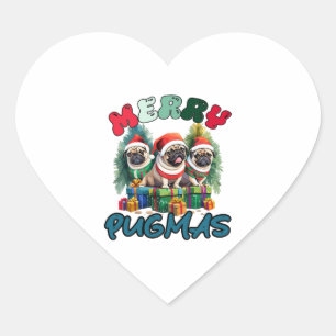 Merry Pugmas  Merry Christmas   Heart Sticker