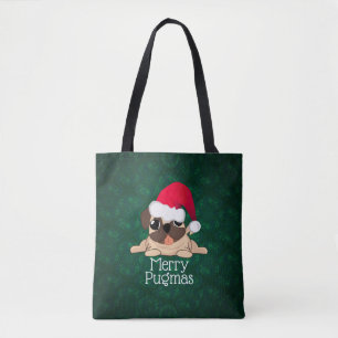 Merry PUGmas Print Tote Bag