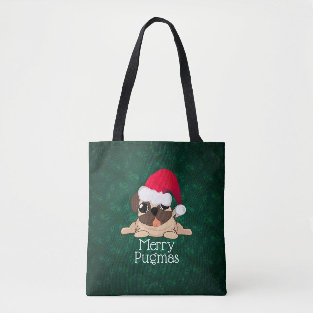 Merry PUGmas Print Tote Bag (Front)
