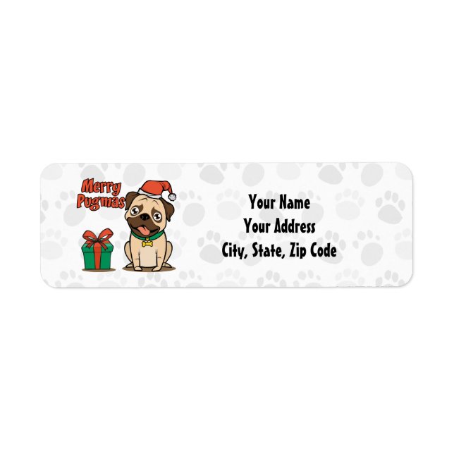 Merry Pugmas Pug Christmas Return Address Label (Front)