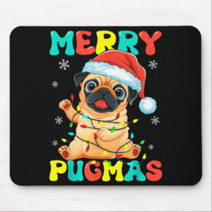Merry Pugmas Pug Christmas Santa Pug Xmas Lights D Mouse Pad