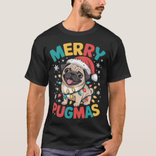 Merry Pugmas Pug Christmas Santa Pug Xmas Lights D T-Shirt