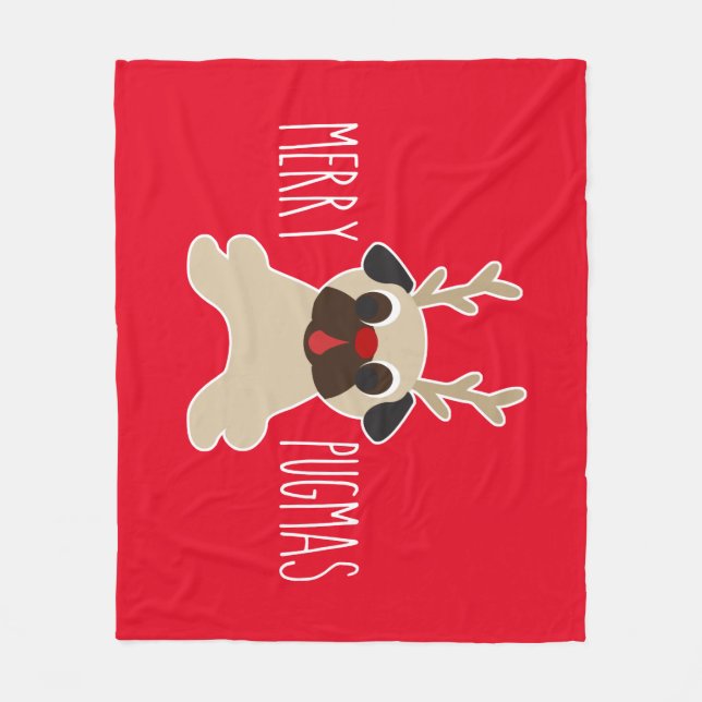 Merry Pugmas Pug Reindeer Fleece (Front)