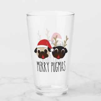 Merry Pugmas Pug Santa & Reindeer Glass