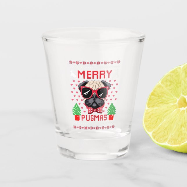 Merry Pugmas! Shot Glass (Front)