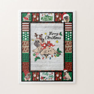 Merry Pugmas Xmas Pug Christmas Party Pug Lover   Jigsaw Puzzle