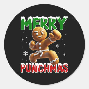 Merry Punchmas Taekwondo Karate Gingerbread Man Ma Classic Round Sticker