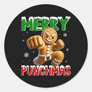 Merry Punchmas Taekwondo Karate Gingerbread Man Ma Classic Round Sticker