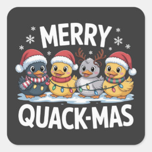 Merry Quackmas Cute Kawaii Ducks Holiday Celebrati Square Sticker