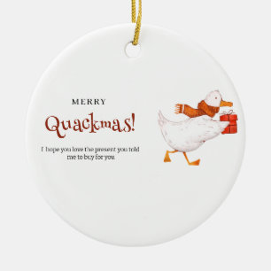 Merry Quackmas! Funny Duck Christmas Card, minimal Ceramic Ornament