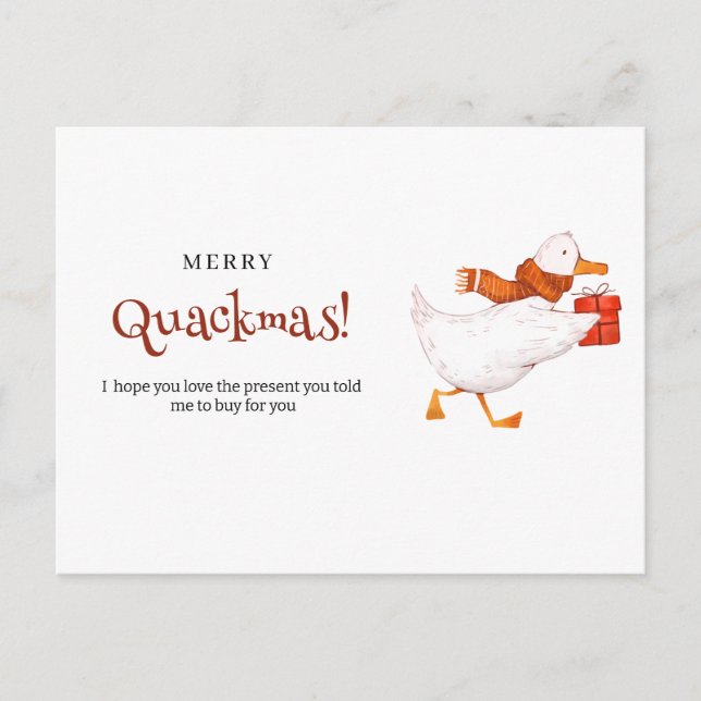 Merry Quackmas! Funny Duck Christmas Card, minimal Holiday Postcard (Front)
