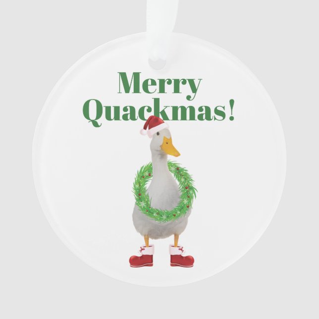 Merry Quackmas Santa Duck Acrylic Ornament (Front)