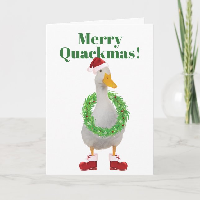 Merry Quackmas Santa Duck Folded Holiday Card (Front)