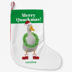 Merry Quackmas White Santa Duck Small Christmas Stocking