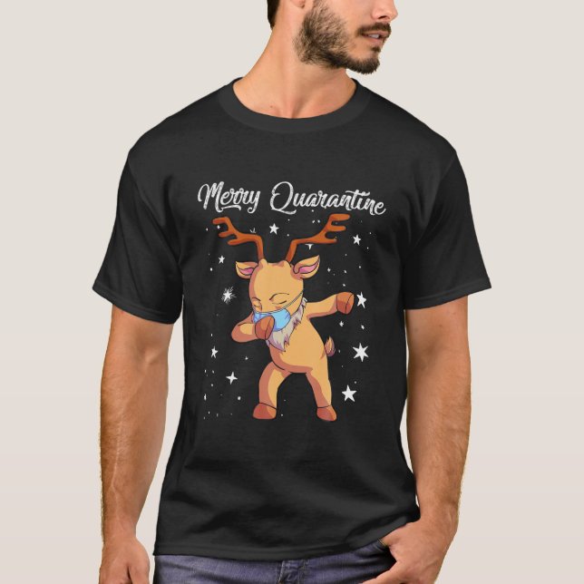 Merry Quarantine Christmas 2020 Dabbing Reindeer M T-Shirt (Front)