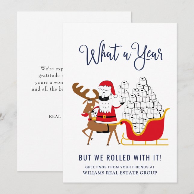 Merry Quarantine Christmas Deer Buffalo Corporate Holiday Card (Front/Back)