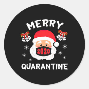 Merry Quarantine Christmas Funny Santa Pajama Fami Classic Round Sticker
