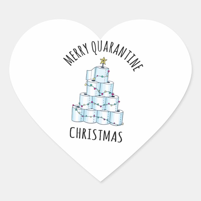 Merry Quarantine Christmas Tree Toilet Paper Heart Sticker (Front)