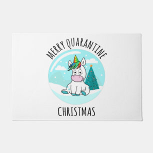 Merry Quarantine Christmas Unicorn Doormat