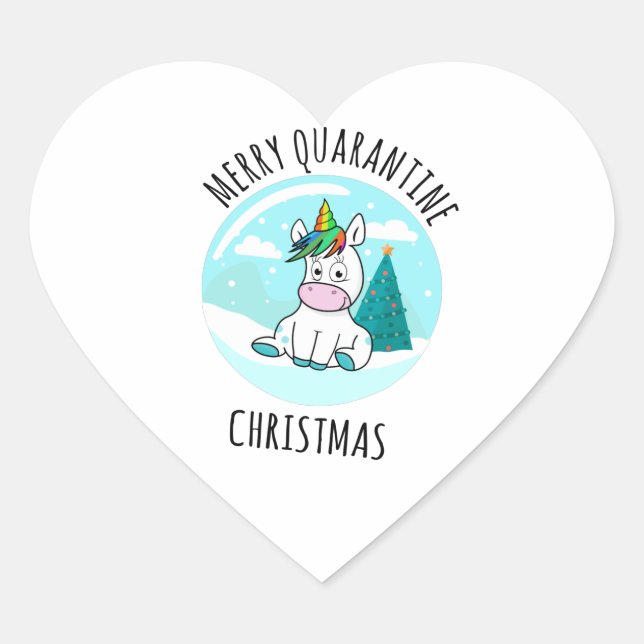 Merry Quarantine Christmas Unicorn Heart Sticker (Front)