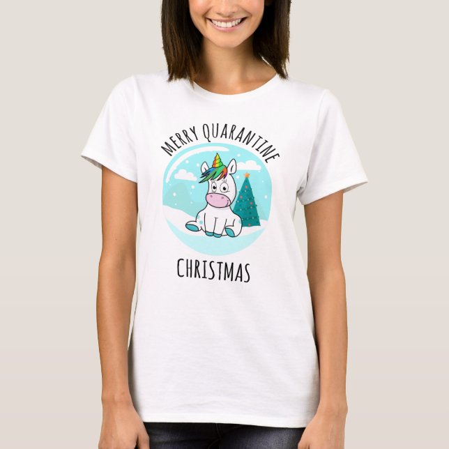 Merry Quarantine Christmas Unicorn T-Shirt (Front)