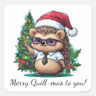 Merry Quill-mas Hedgehog Christmas Greeting Square Sticker