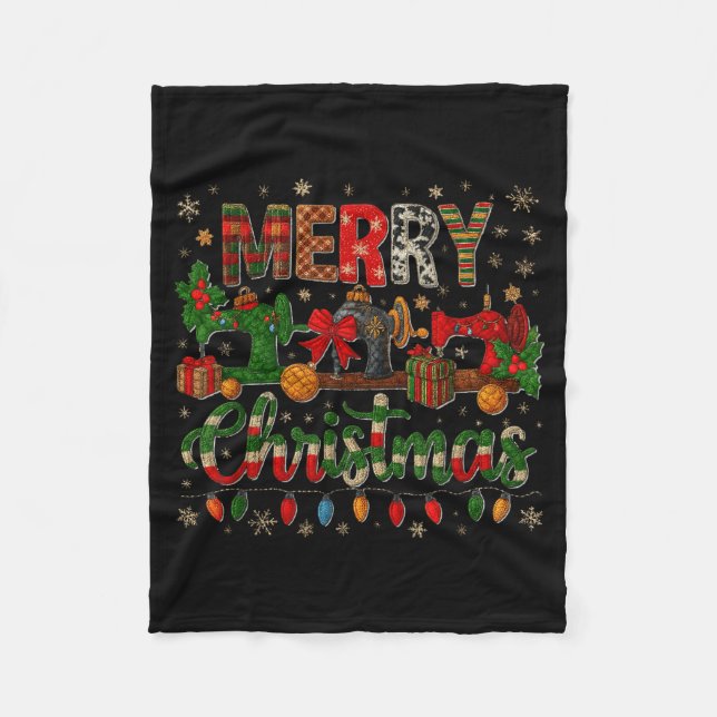 Merry Quiltmas Quilter Sewing Retreat Pajama Chris Fleece Blanket (Front)