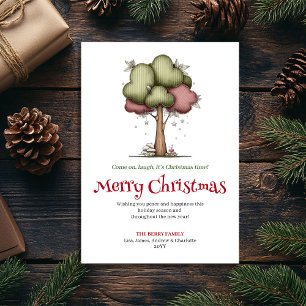 Merry Quirky Christmas Tree Minimalist Design Holiday Card