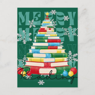 Merry Reading Bookish Christmas Tree Postcard