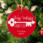 Merry Real Estate Agent New Home Key Christmas Ceramic Ornament<br><div class="desc">This design features the text "Very Merry Realtor" with a cute house key and space for your text/name. Click the customise button for more flexibility in adjusting the image or adding your own text! Variations of this design, additional colours, as well as coordinating products are available in our shop, zazzle.com/store/doodlelulu....</div>