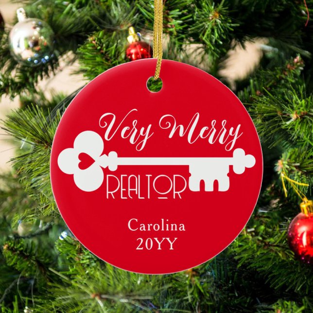 Merry Real Estate Agent New Home Key Christmas Ceramic Ornament (Creator Uploaded)