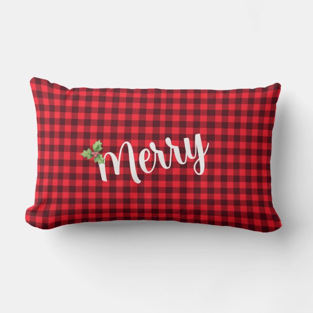 Merry - Red and Black Buffalo Plaid   Lumbar Cushion (Front)