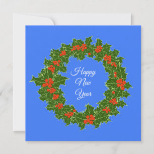 Merry Red Berry and Holly Wreath  Holiday Card