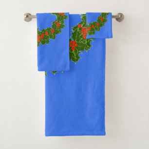 Merry Red Berry & Holly Wreath for Christmas  Bath Towel Set