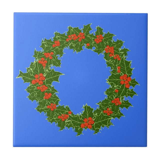 Merry Red Berry & Holly Wreath for Christmas  Ceramic Tile (Front)