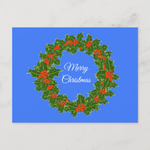 Merry Red Berry & Holly Wreath for Christmas Holiday Postcard
