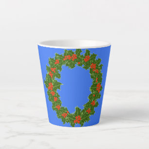 Merry Red Berry & Holly Wreath for Christmas Latte Mug