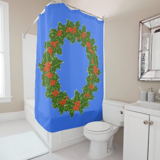 Merry Red Berry & Holly Wreath for Christmas   Shower Curtain (In Situ)