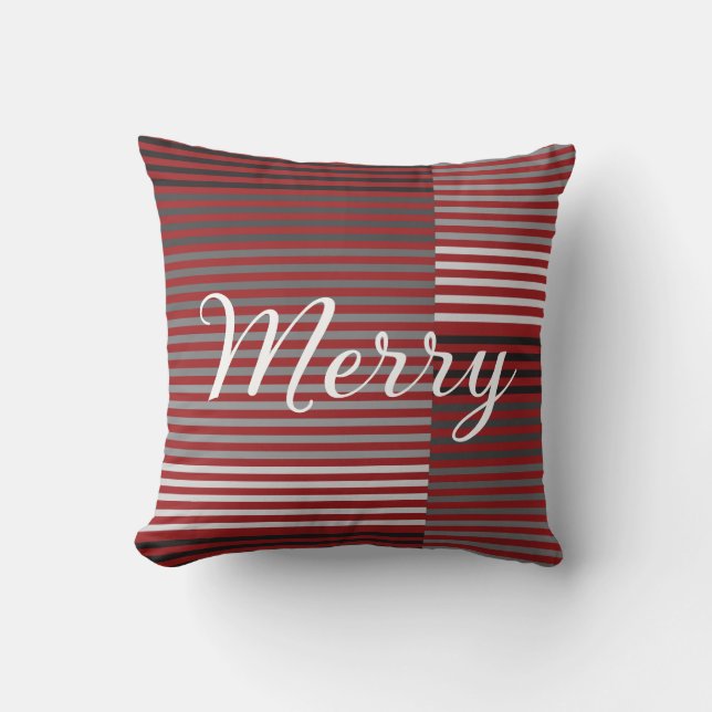 Merry -Red, Gray, Black, White Stripes Cushion (Front)