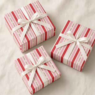 Merry Red Pink Striped Christmas Wrapping Paper