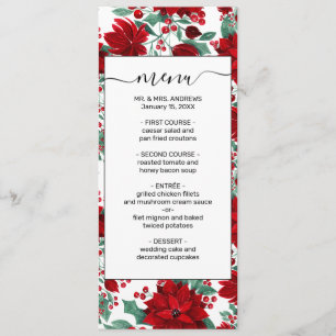 Merry Red Poinsettia Flowers Ivy Leaves Watercolor Menu