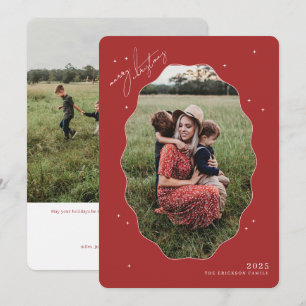 Merry Red Scallop Frame Holiday Photo Card