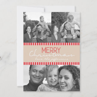 Merry Red Stripes photo Christmas greeting card