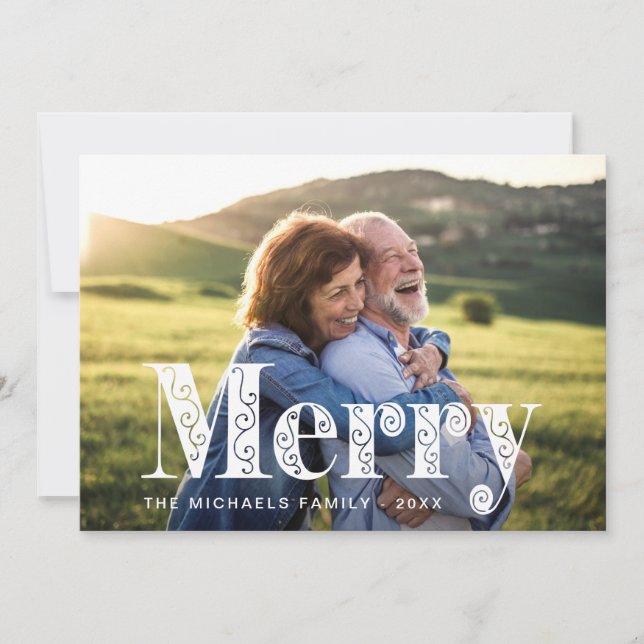Merry Red Swirls Photo Christmas Holiday Card (Front)