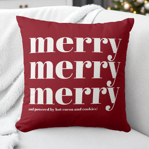 Merry Red White Typography Fun Christmas Cushion