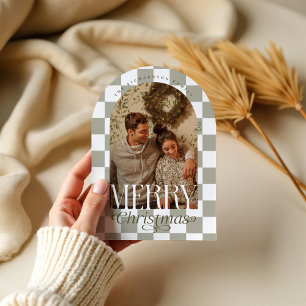 Merry Retro Chequerboard Arch Photo Holiday Card