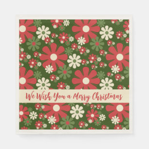 Merry Retro Christmas Cute 60s 70s Floral Pattern Napkin