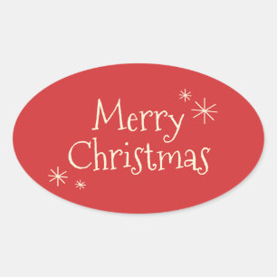 Merry Retro Vintage Minimal Midcentury Christmas Oval Sticker